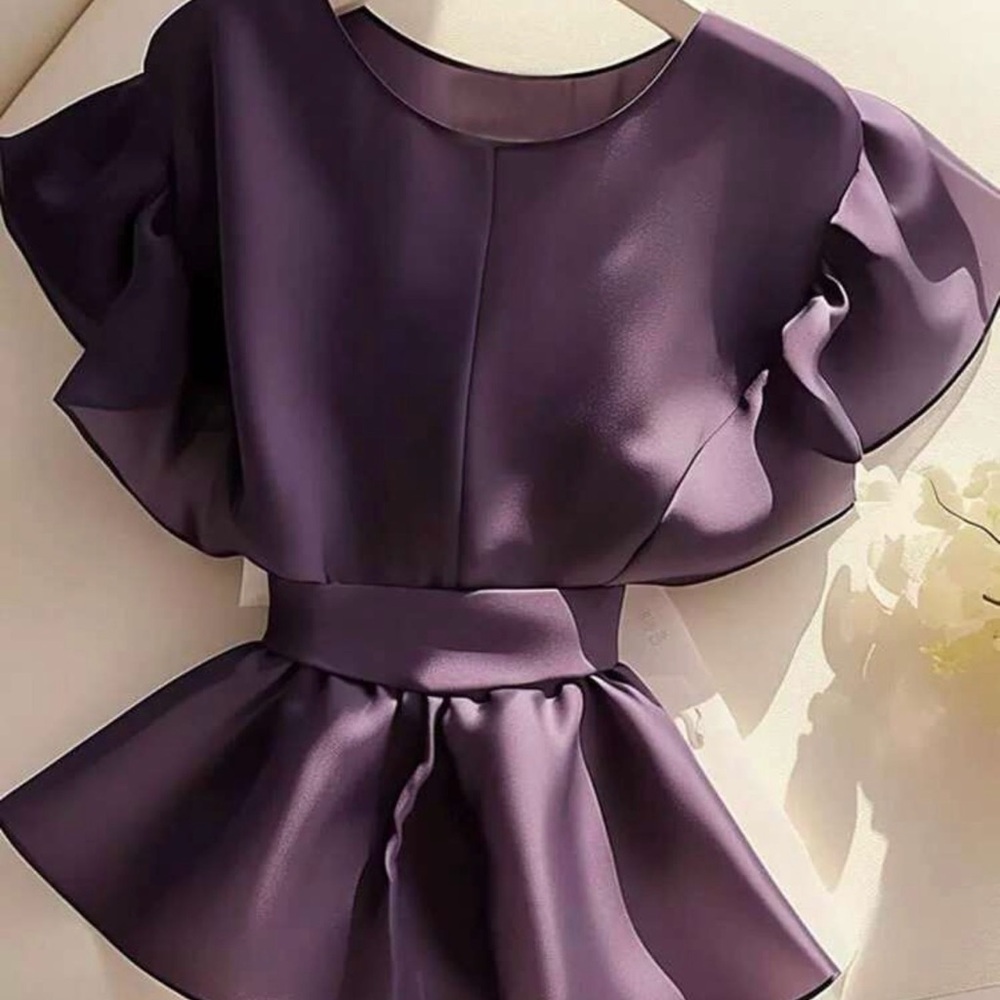 Elegant Purple Ruffle Blouse NWOT